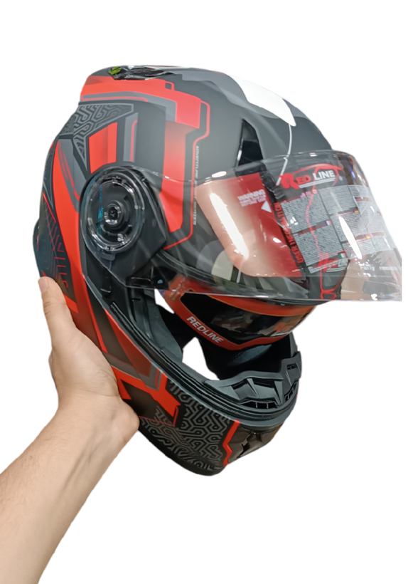 کلاه کاسکت فک متحرک قرمز مشکی