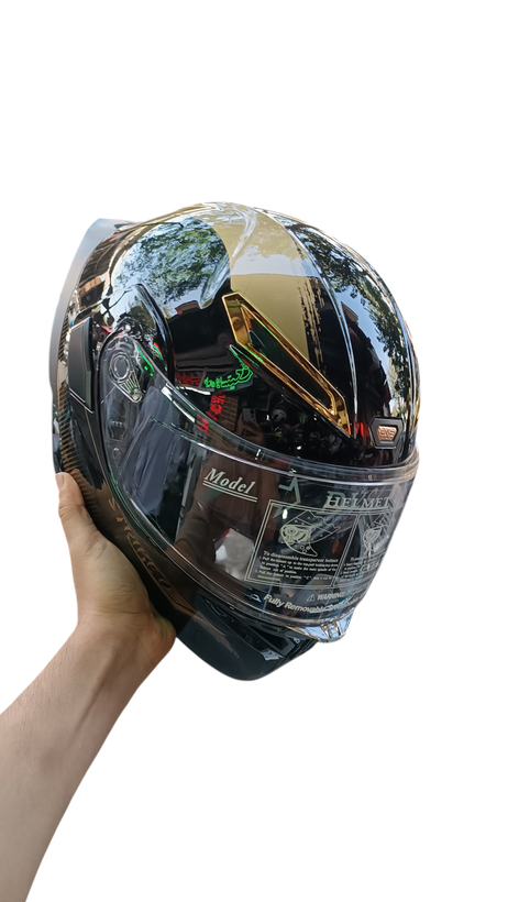 کلاه کاسکت فک متحرک Qike کایک مشکی طلایی